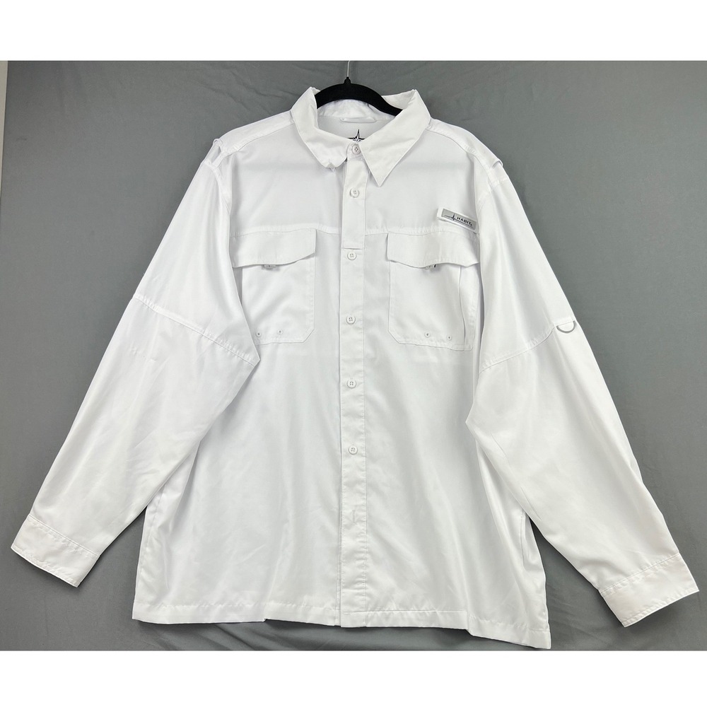 Habit Fishing Shirt Mens XL White Excellent UPF 40+ Solar Factor Long Sleeve